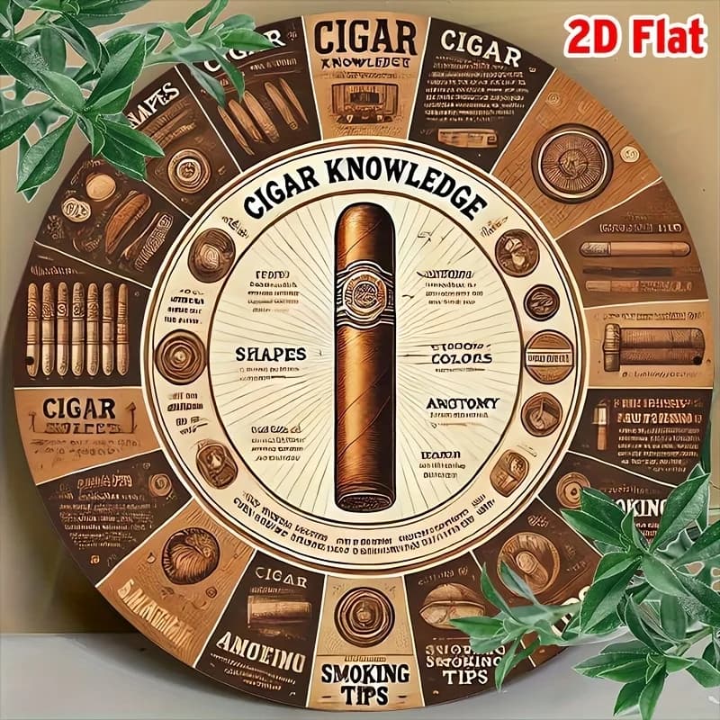 Panneau d'art mural rond en aluminium 2D plat, connaissance des cigares Vintage, infographie, formes