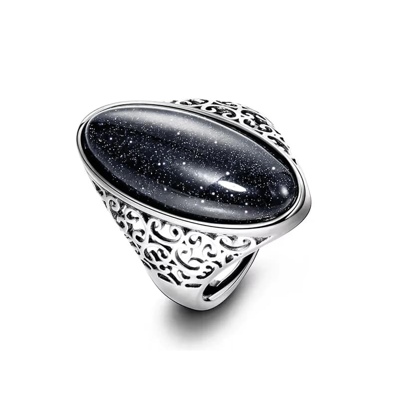 Bague en argent regardé 925 pour hommes et femmes, bijoux vintage, grès bleu, grande pierre, luxe, b