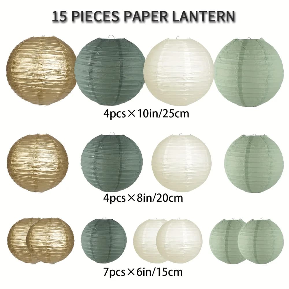 Lanternes rondes suspendues en papier vert sauge, 15 paquets, décorations de fête, mariage, récepti