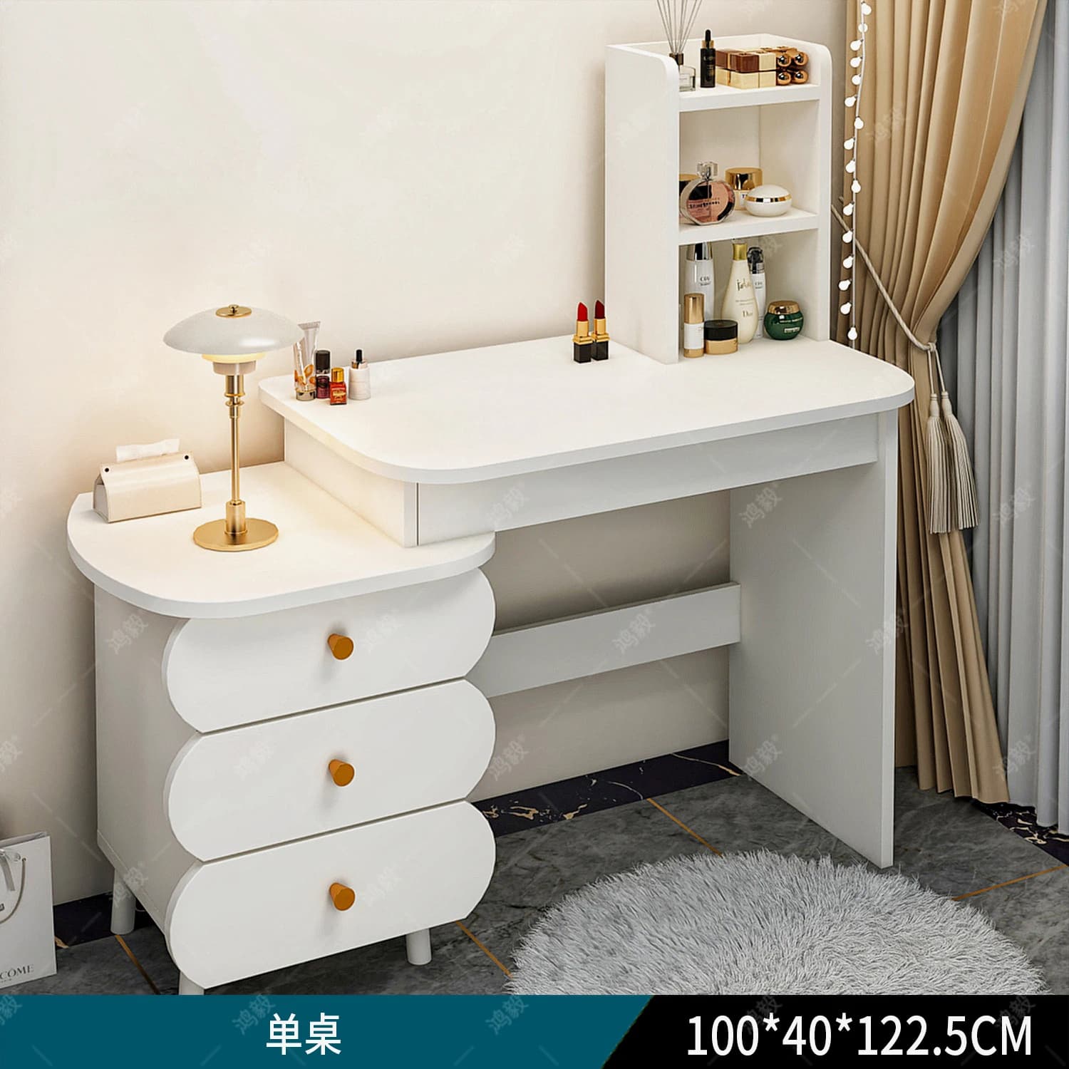 Coiffeuse de luxe blanche avec miroir et tiroirs, meuble de rangement compact moderne en bois pour c