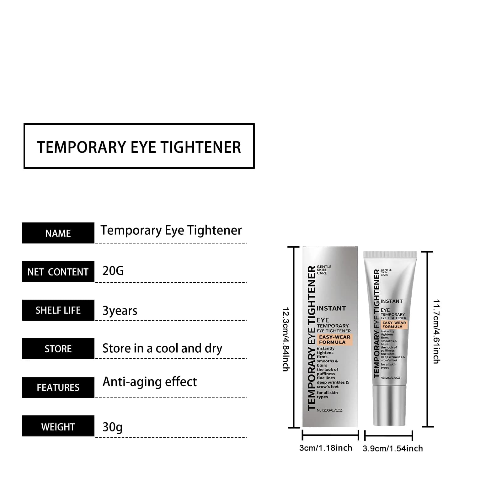 Crème Contour des Yeux Effet Raffermissant Instantané, Crème Anti-Poches et Anti-Cernes, Aide à Liss
