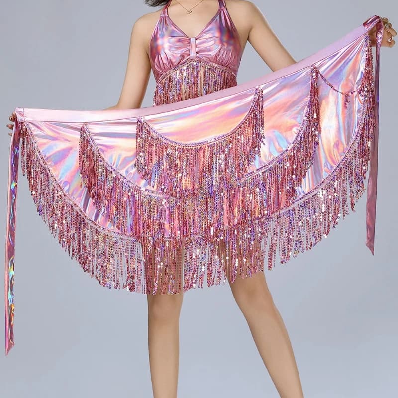 Serviette de danse latine à franges et paillettes, serviette de danse du ventre à franges, chaîne de