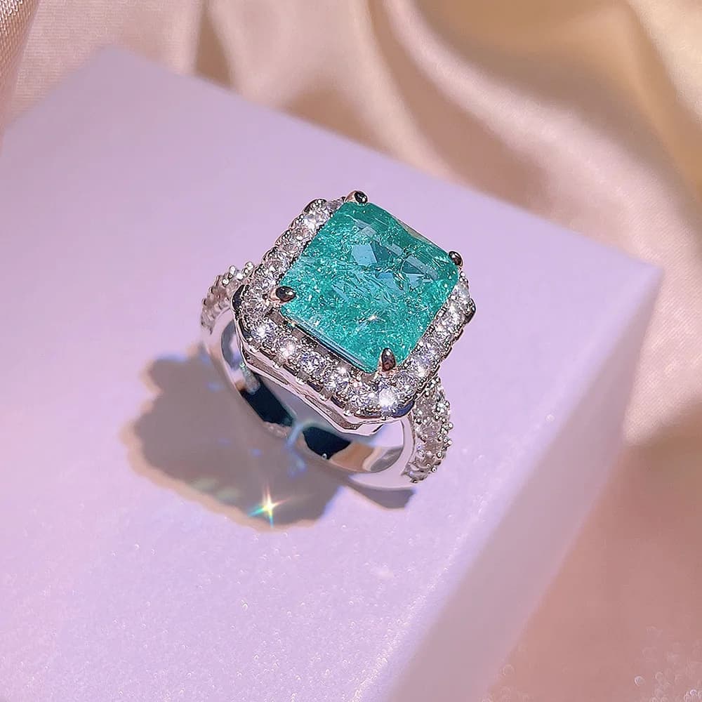 Bague Paraiba carrée trempée pour femme, boucle d'oreille et collier, cadeau de cocktail, vente dire