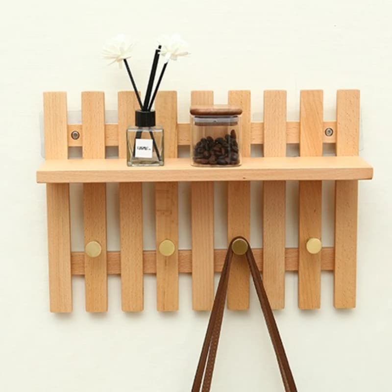 Porte-manteau mural rétro en bois, organisateur de salon, cintre pour vêtements, rangement d'angle,
