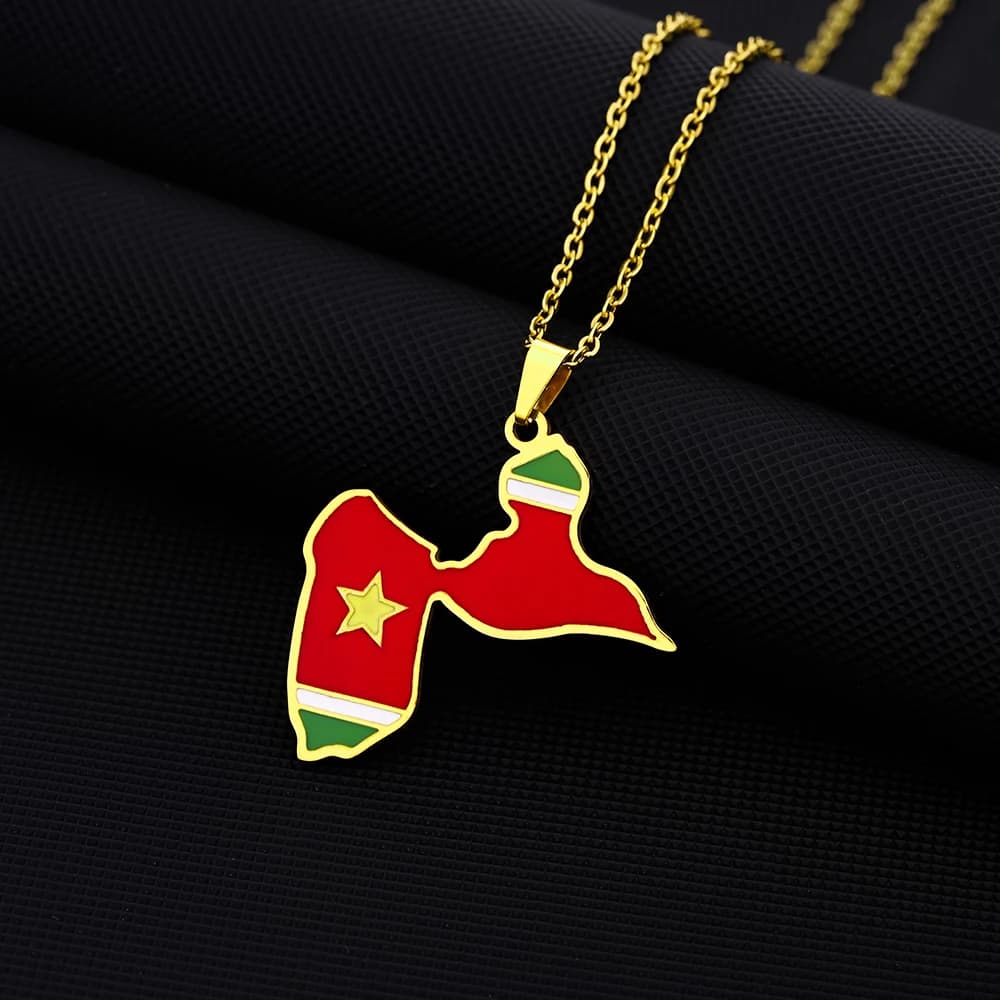 Carte de l'île de Guadeloupe de France avec pendentif drapeau, collier en acier inoxydable pour homm