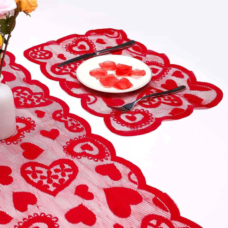 Nappe décorative classique à thème cœur rouge pour la Saint-Valentin, chemin de table en polyester t