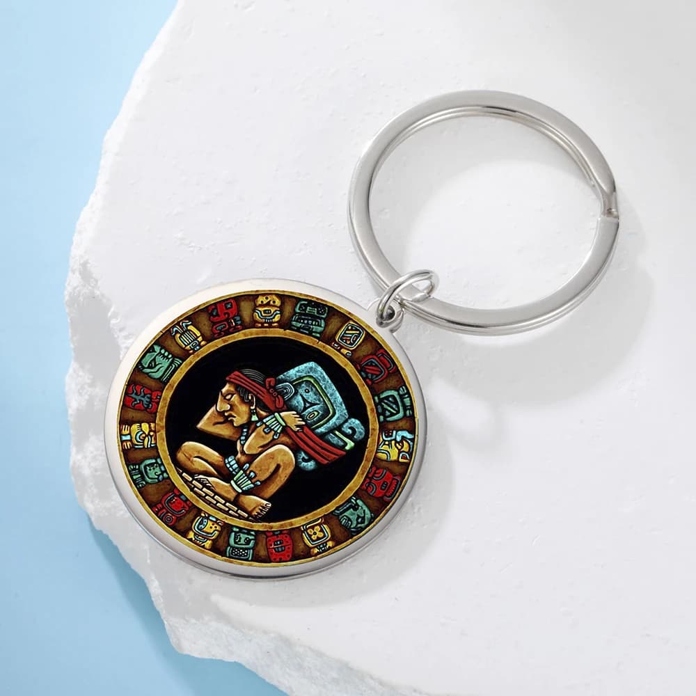 Dawapara Maya calendrier Totem porte-clés hiéroglyphe aztèque signes motif multicolore pendentif por
