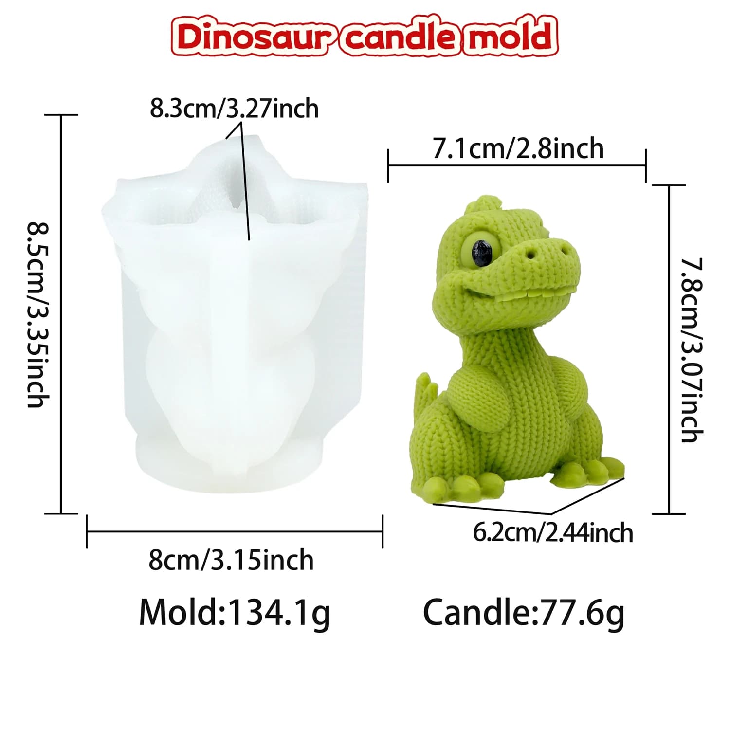 Moule à bougie en silicone tricoté 3D en forme de dinosaure, mignon dessin animé, pour résine, savon