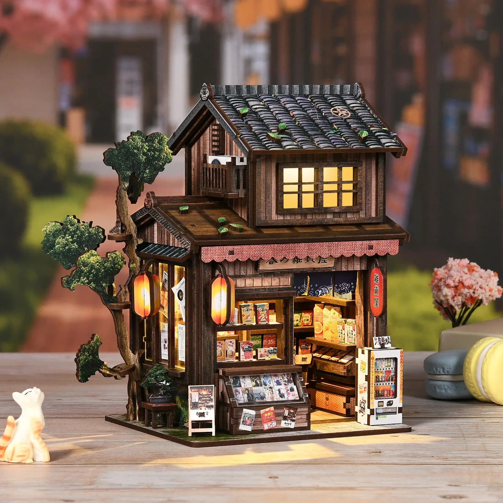 Wisdom Tree Bookshelf 3D DIY Mini House – Serre-livres en bois à assembler avec lumière LED – Décora