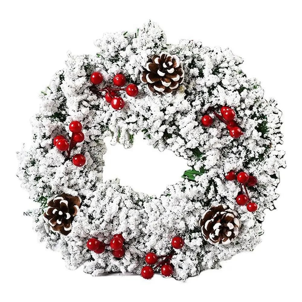 Flocage mixte belle porte mur ornement hiver flocon de neige rouge baies couronne de noël couronne g