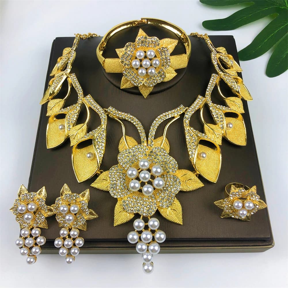 Ensemble de bijoux de luxe pour femmes, plaqué or 18 carats, de haute qualité, dubaï, collier, boucl