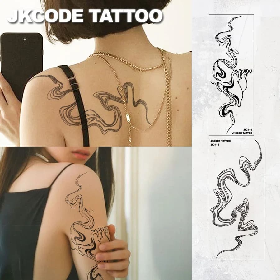 Tatouage temporaire imperméable pour femme - Style Y2K - Tatouage épaule - Motifs lignes fluides - A