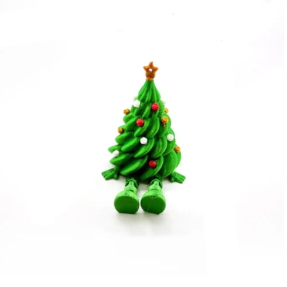 Décor de fête coloré imprimé en 3D, arbre de noël vert, figurines mobiles multi-articulaires amusant