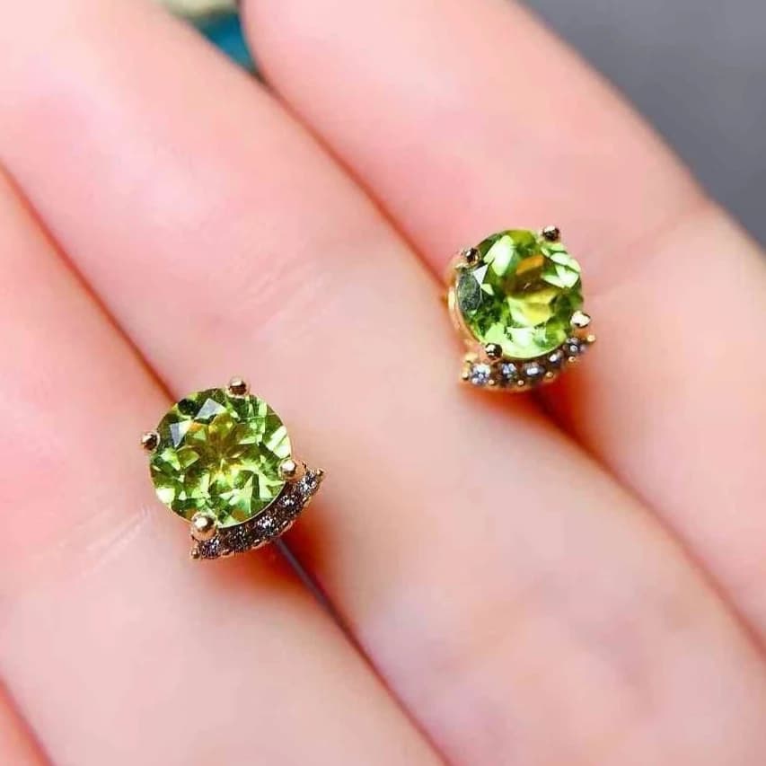 Boucles d'oreilles à tige en argent 925 sans allergie, 6mm, 1,2 ct, péridot naturel, plaqué or 18 ca