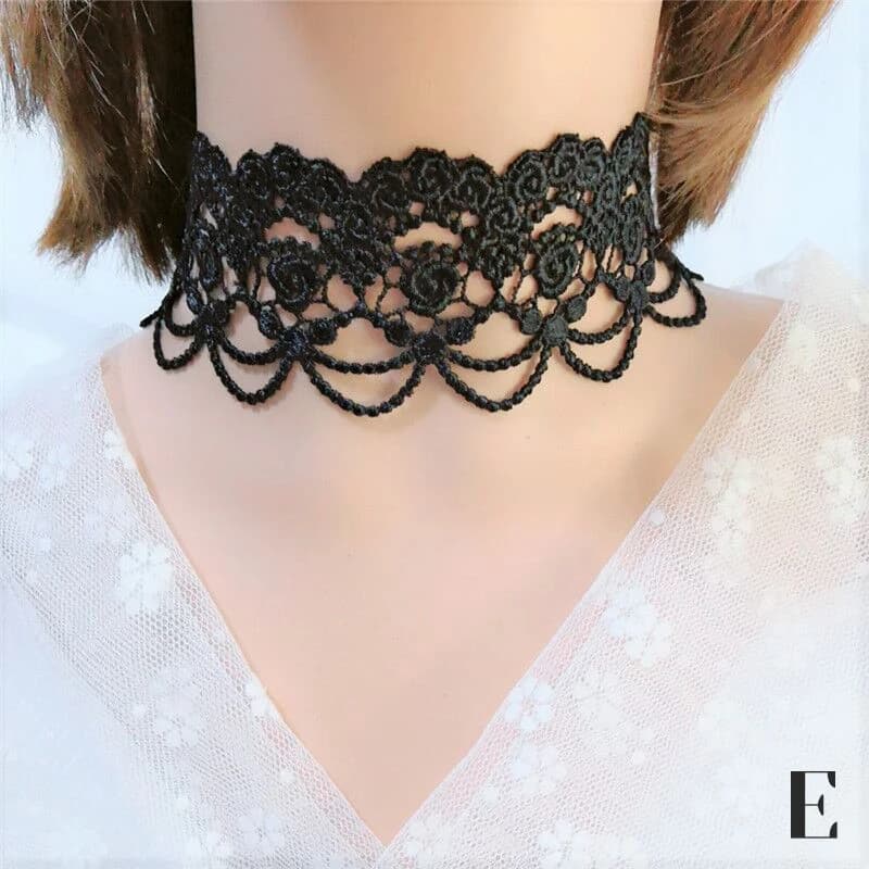 Tour de cou en dentelle de tatouage gothique classique vintage pour femme, pendentif en cristal noir