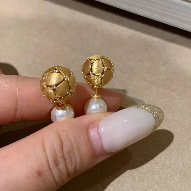 Boucles d'oreilles en diamant incrusté de perles brossées pour femmes, deux styles de port, clous, b