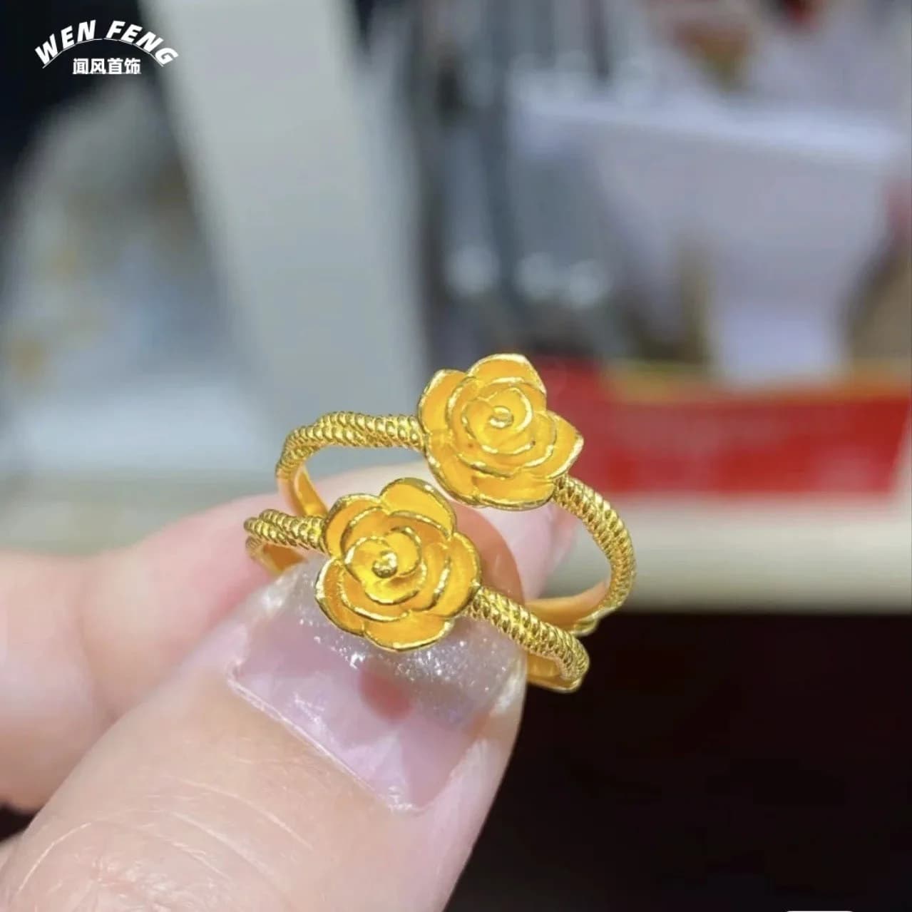 Bague rose luxueuse en or 24 carats 9999 pour femme, bijoux romantiques exquis et luxueux