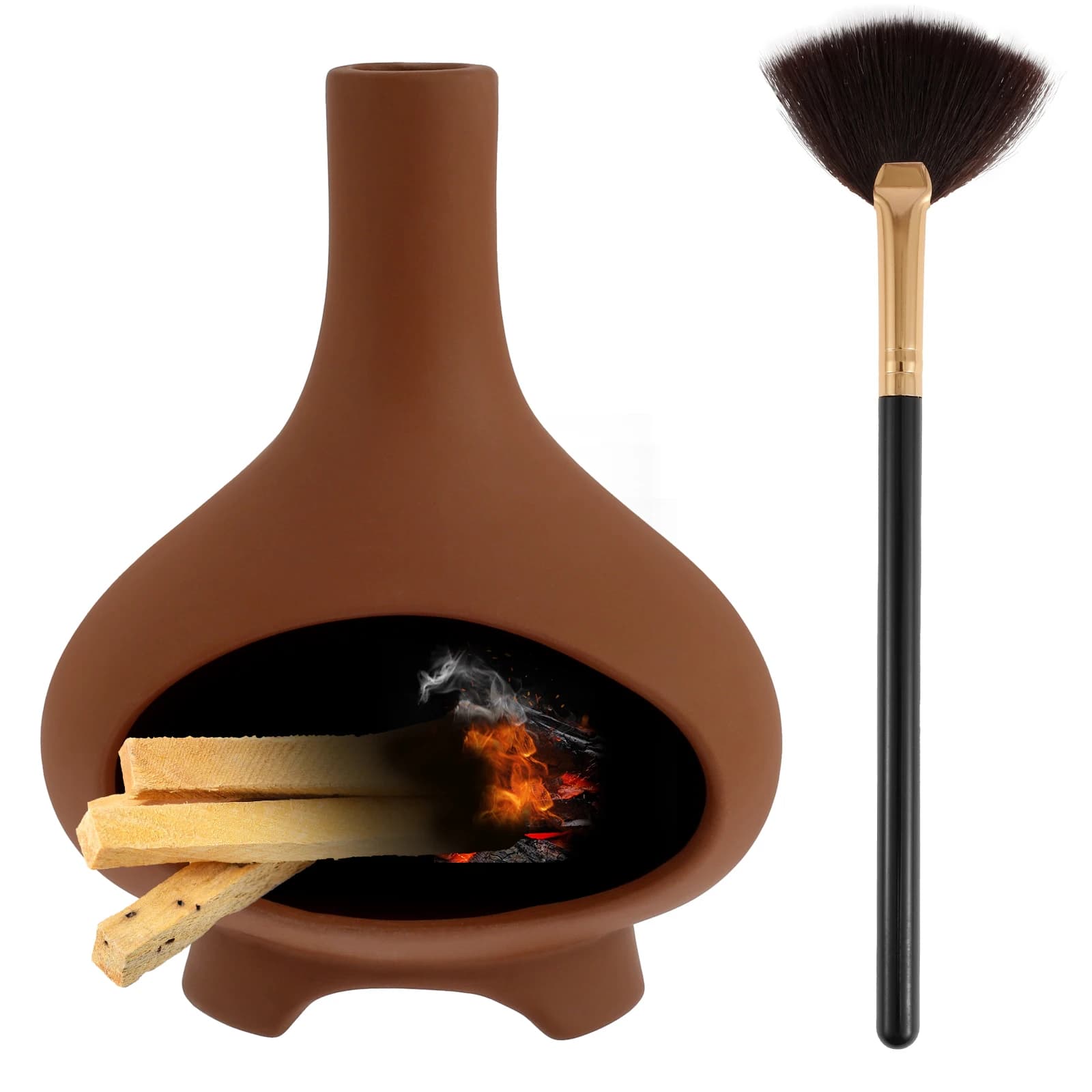 Brûleur d'encens Palo Santo et sauge en céramique élégant, avec brûleur d'encens de cheminée, pour l