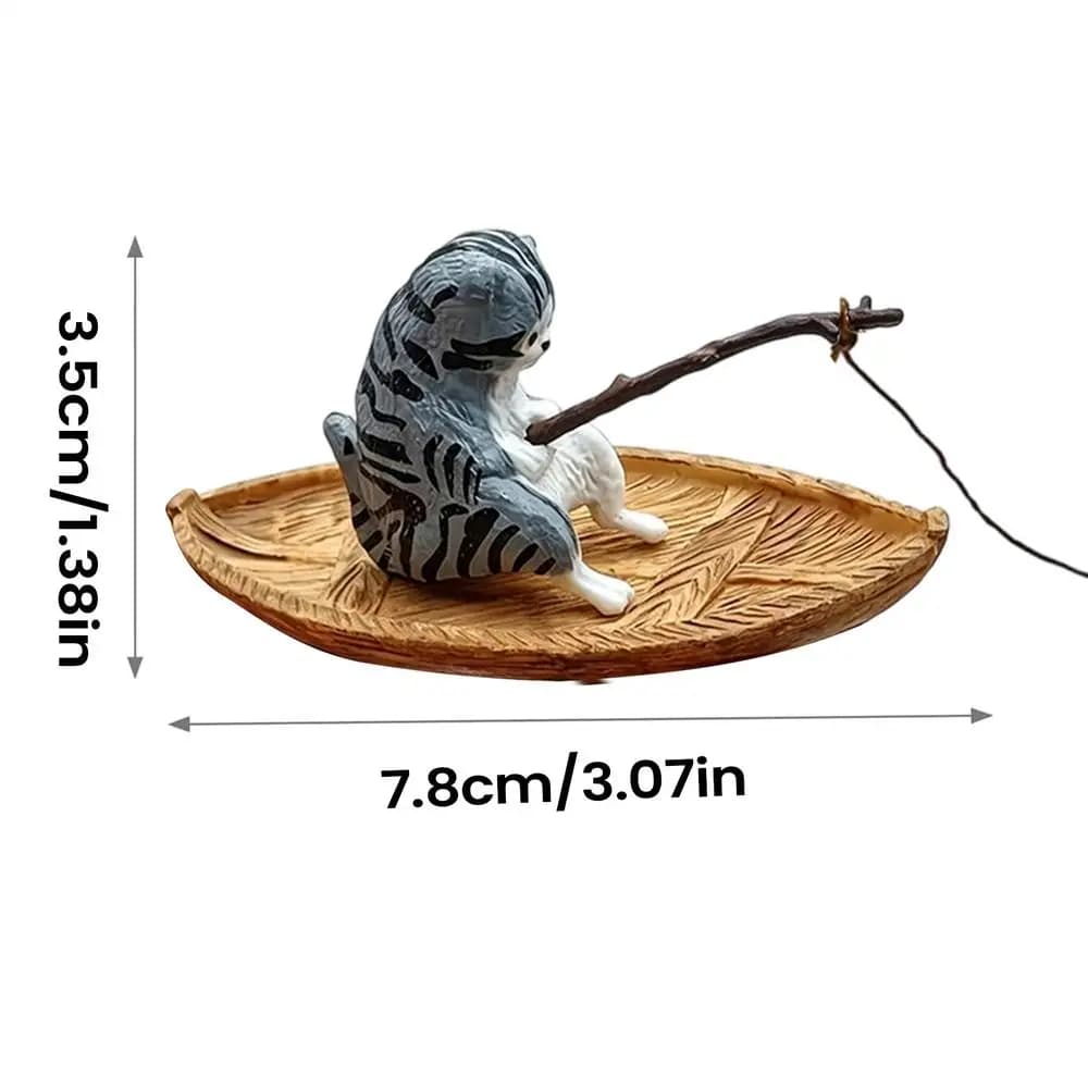 Décorations créatives pour aquarium : Bateau de pêche pour chat, Ornement en résine, Chaton pêcheur,