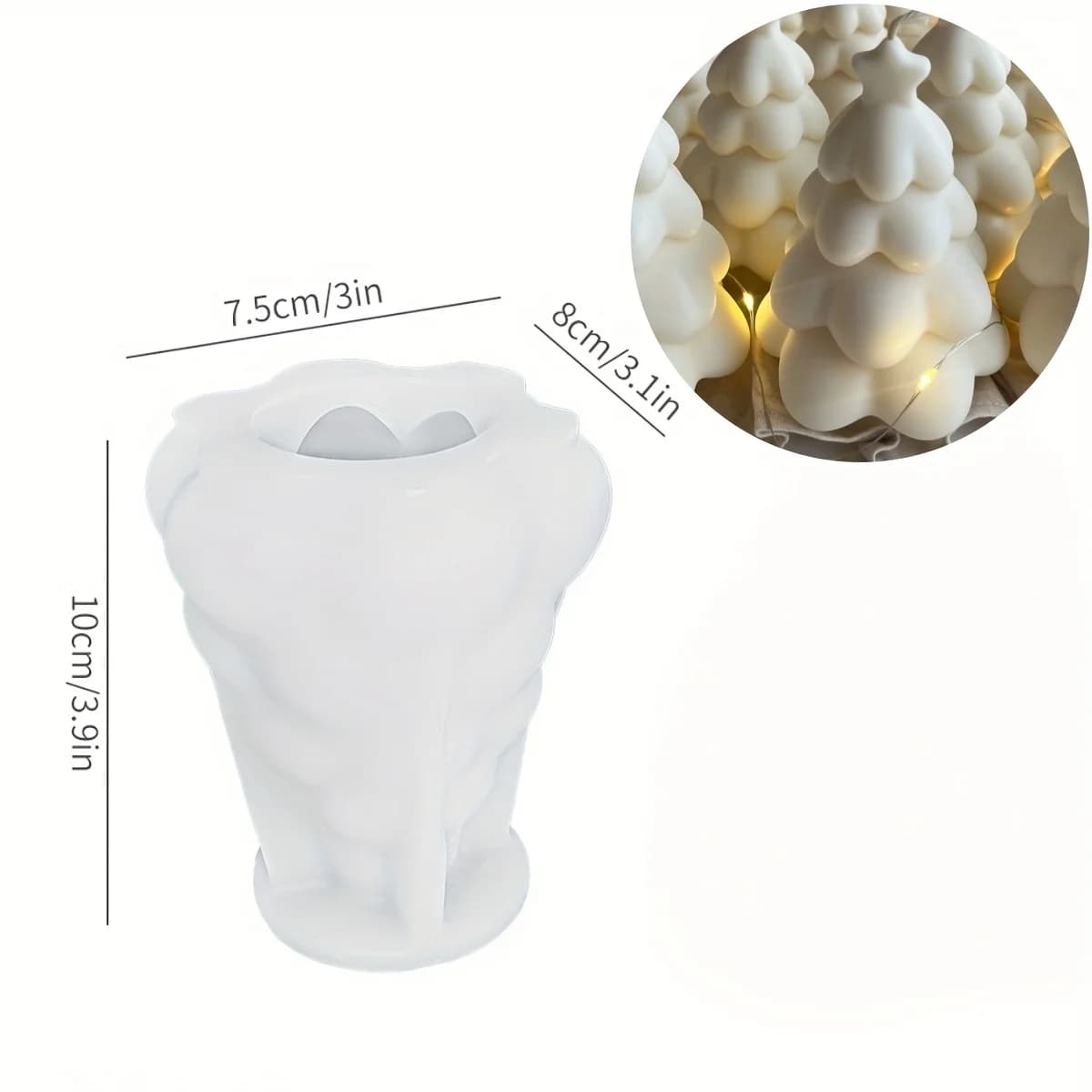 Moule à bougie d'arbre de Noël 3D - design de branche superposée élégant, cire de silicone, plâtre, 