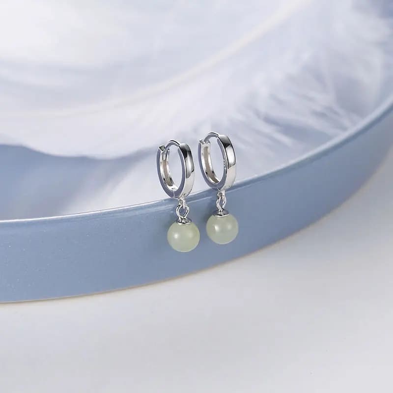 VENTFILLE 925 timbre couleur argent Hetian Jade boucles d'oreilles pour femmes filles cadeau vert et