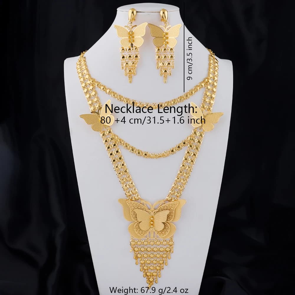 Ensemble de boucles d'oreilles et collier à longue chaîne couleur or 24K, nouveau mariage de mariée