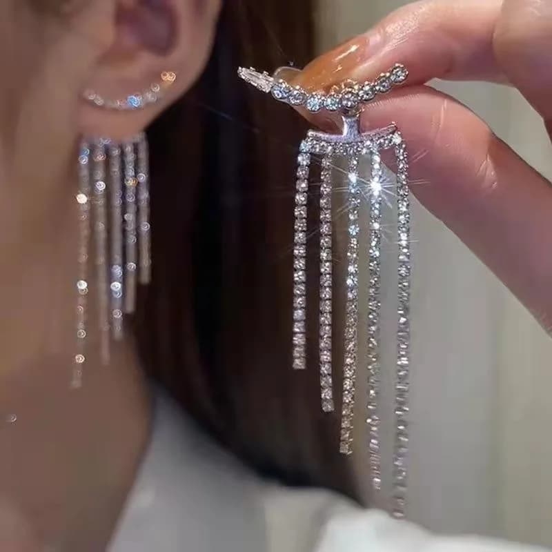 BLIJERY-Boucles d'oreilles pendantes à pampilles de style tennis pour femmes, boucles d'oreilles lon