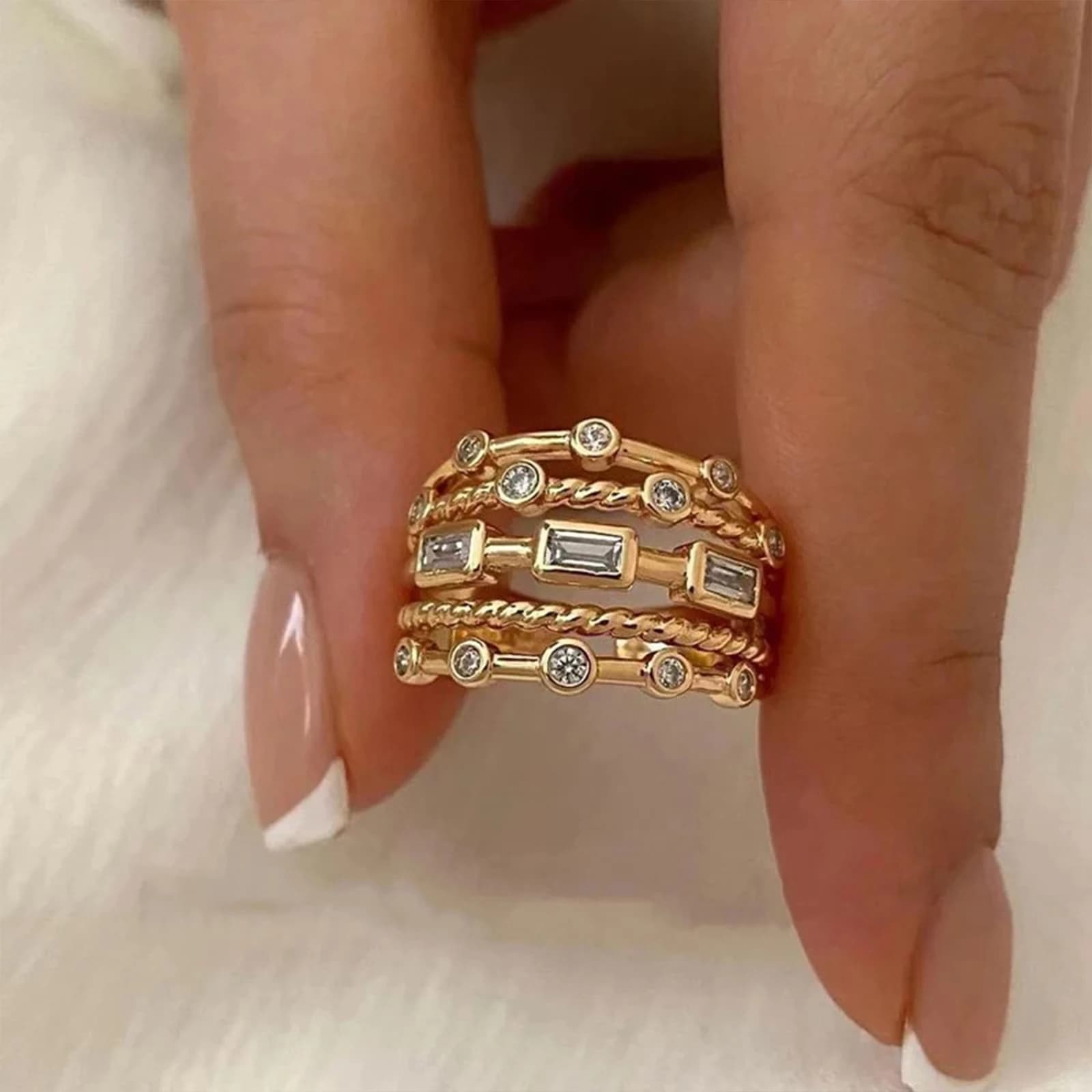 Nwe – bagues de soleil plaquées or 18 carats pour femmes, pierre naturelle incrustée de Texture méta