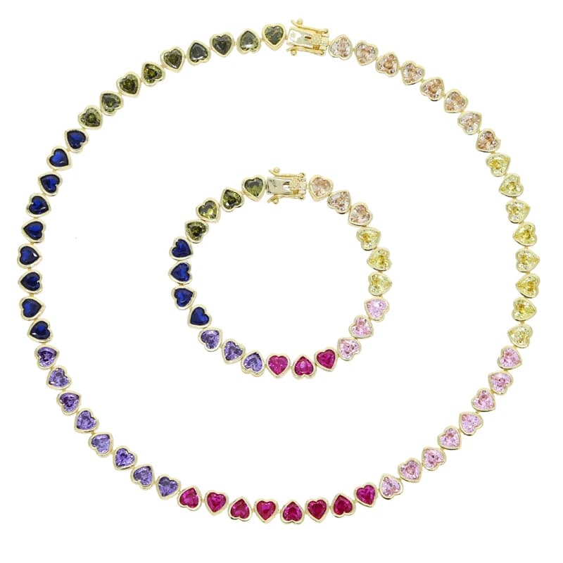 Nouveauté 2026 : Parure de bijoux arc-en-ciel dégradé coloré, couleur or, avec bracelet et collier c