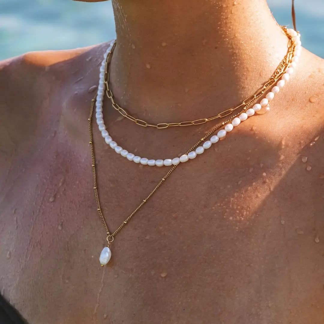 KKBEAD collier pendentif perle naturelle 18 K étanche plaqué or chaîne colliers ras du cou pour femm