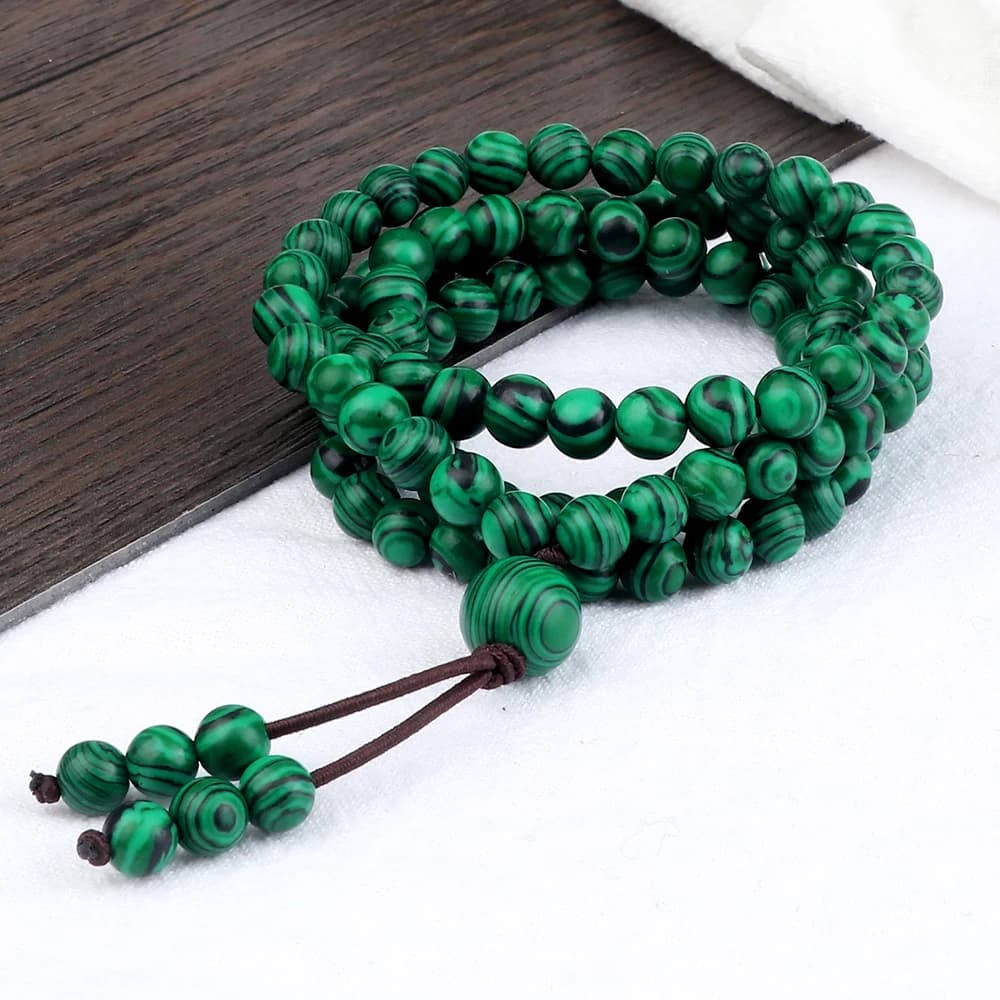 Bracelet et collier de prière en pierre de malachite verte naturelle pour hommes et femmes, 108Mala,
