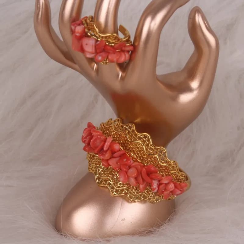 Dudo bracelet nigérian perles de corail africain Bracelet de mariée et bague ensemble de bijoux acce