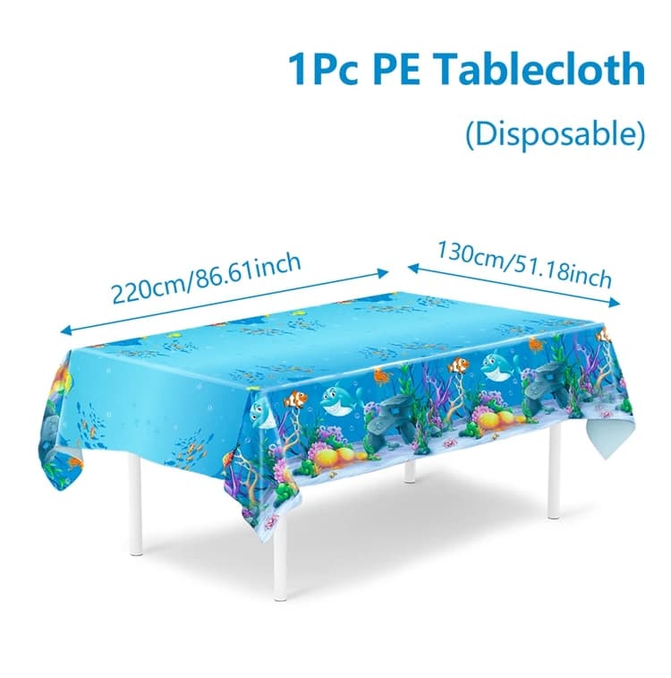 Nappe d'anniversaire en PE avec animaux de l'océan bleu, décorations de fête d'anniversaire sur le t