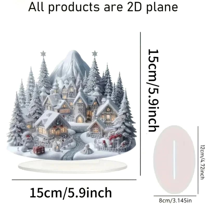 Décoration de noël en acrylique 2D élégante, maison de neige et scène de renne, ornements de bureau 