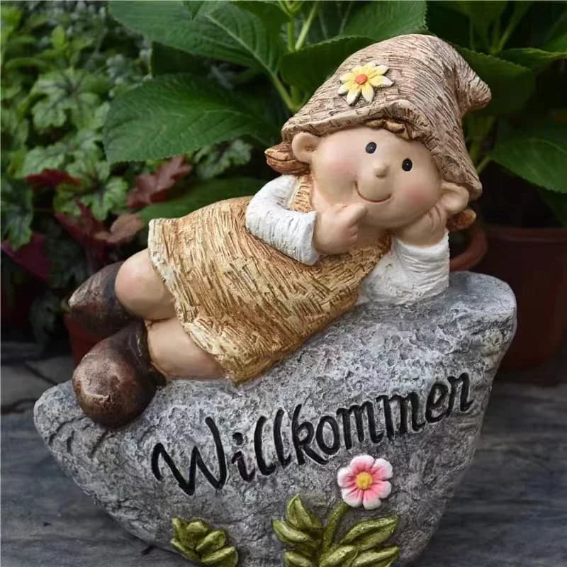 Panneau de bienvenue en plein air, Statues de jardin en pierre d'imitation pour fille, décor de Pati