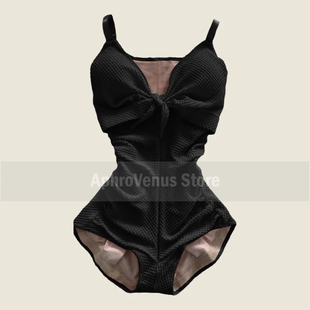 Maillot de bain une pièce texturé pour femme avec nœud frontal, découpes et body sculptant intégré p