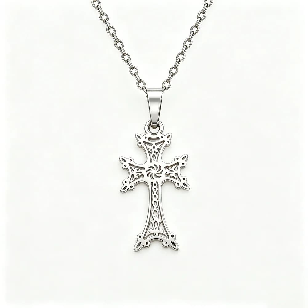 Collier orné de croix arménienne, plaqué or 18 carats, acier inoxydable, pendentif religieux, bijoux