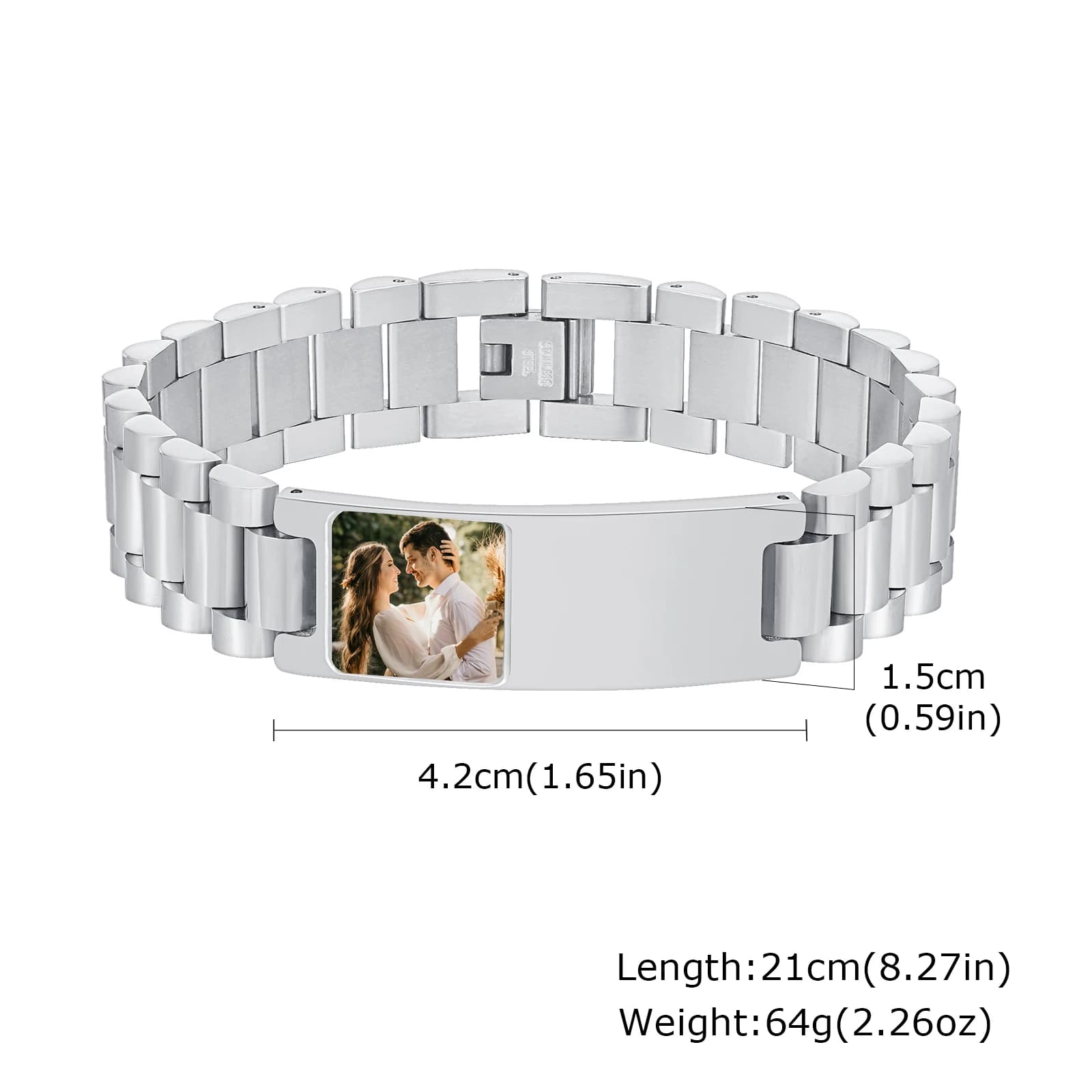 Bracelet Personnalisé en Acier Inoxydable avec Photo et Identification pour Homme, Bijoux Plaqués, D