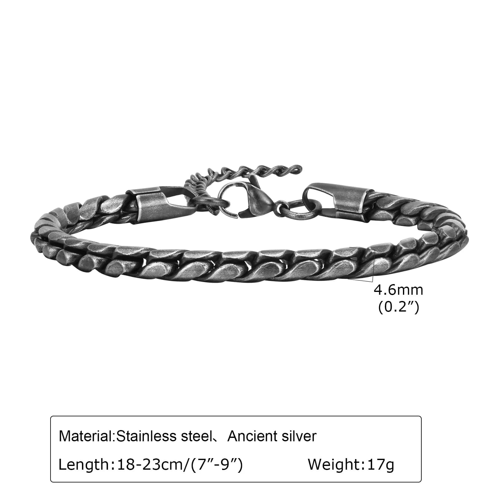 Bracelets byzantins épais pour hommes, bracelet à maillons tressés en acier inoxydable, gris rétro, 