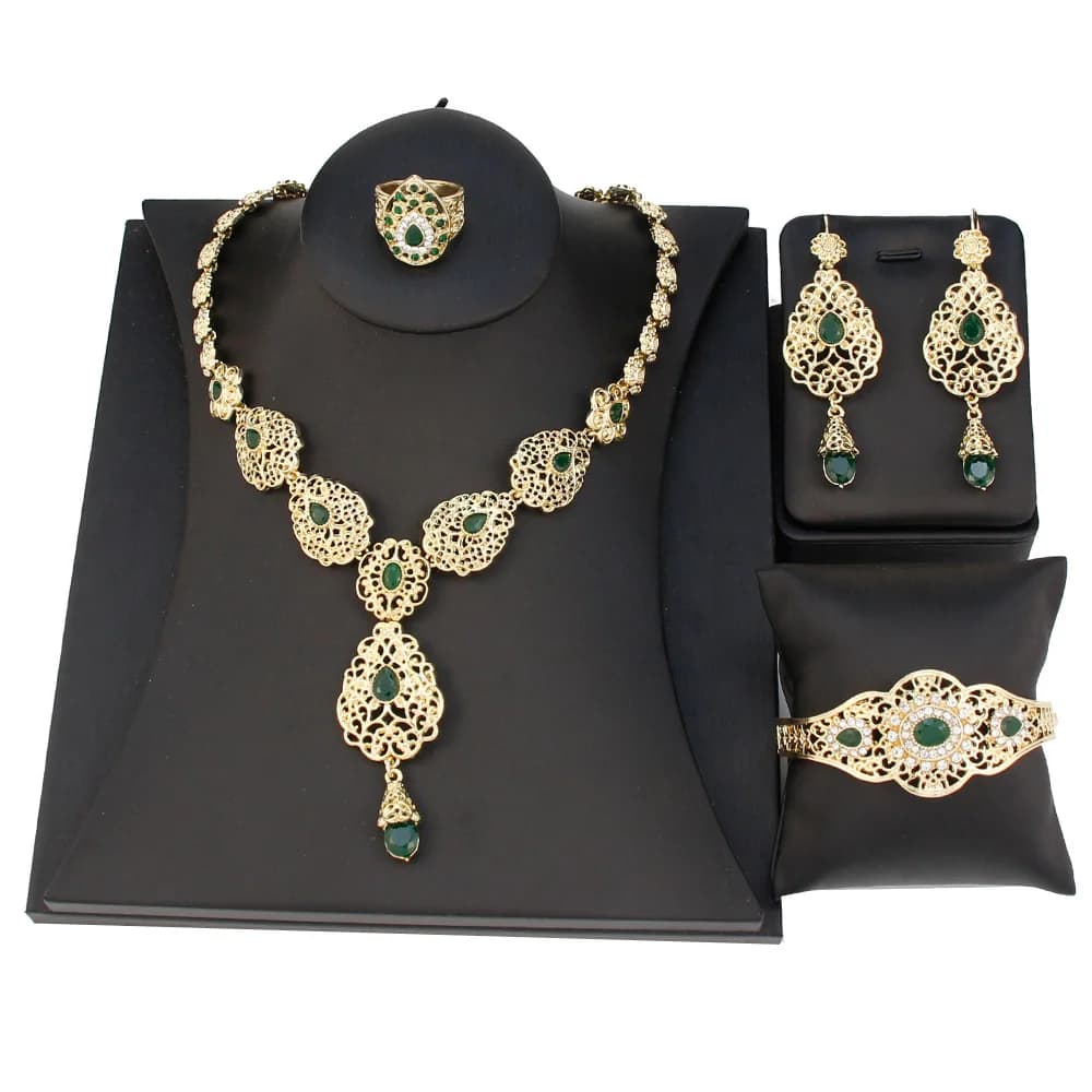 Ensembles de Bijoux arabes maroc collier ras du cou Dangler boucle d'oreille Bracelet bague couleur
