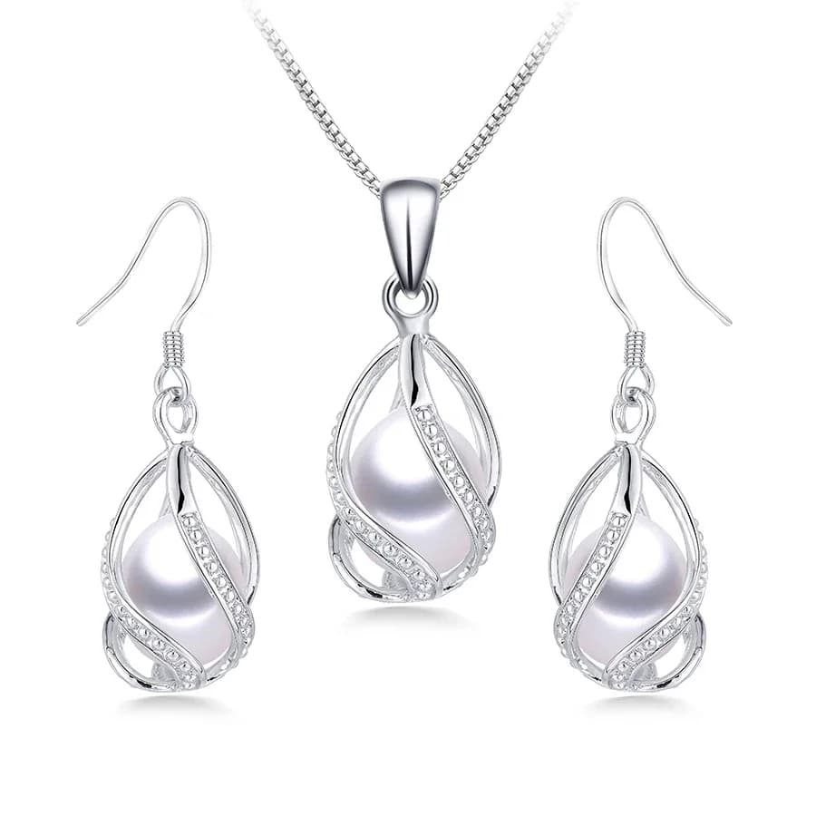 Ensemble de bijoux en perles d'eau douce 100% naturelles, boucles d'oreilles en argent Sterling 925 