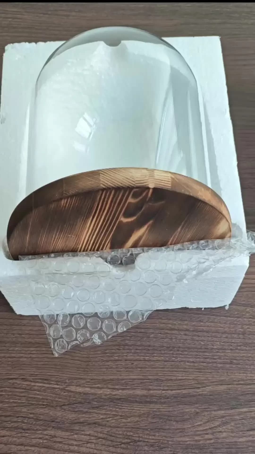 Cloche en verre avec base en bois rustique, présentoir de dôme en verre décoratif transparent de 10 