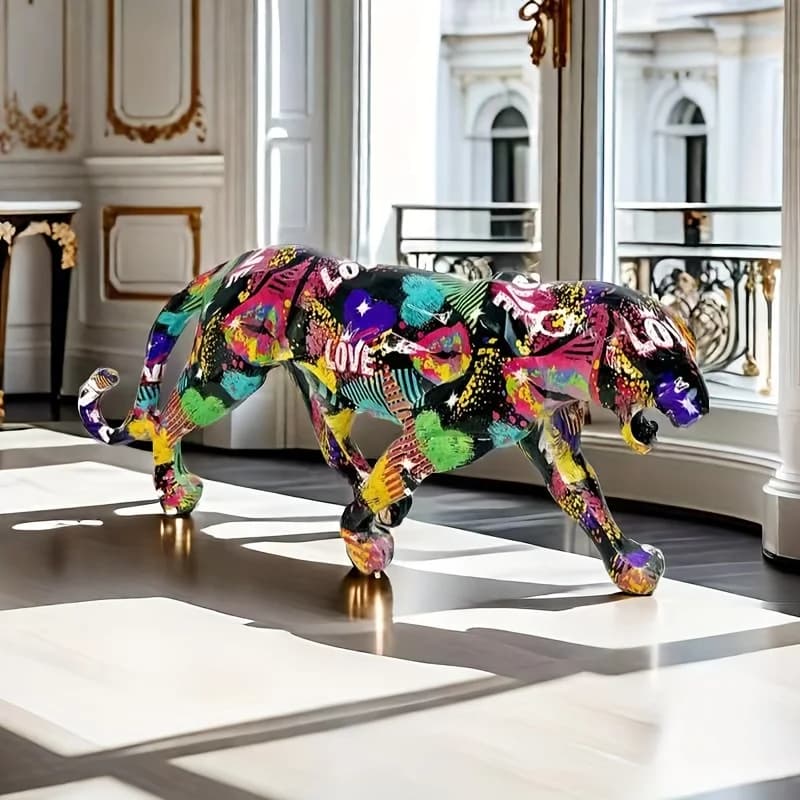 1 pièce Statue de léopard réaliste en résine peinte à la main, sculpture artistique créative à chang