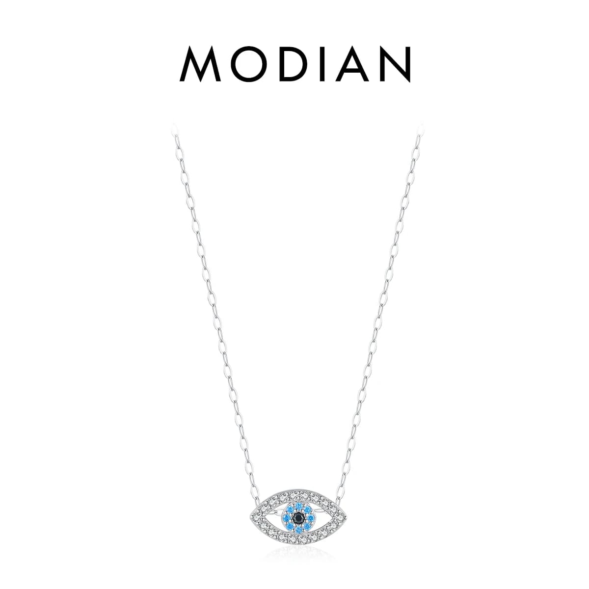 MODIAN 925 argent Sterling mer bleu oeil zircone pendentif collier lien chaîne à la mode empilable c