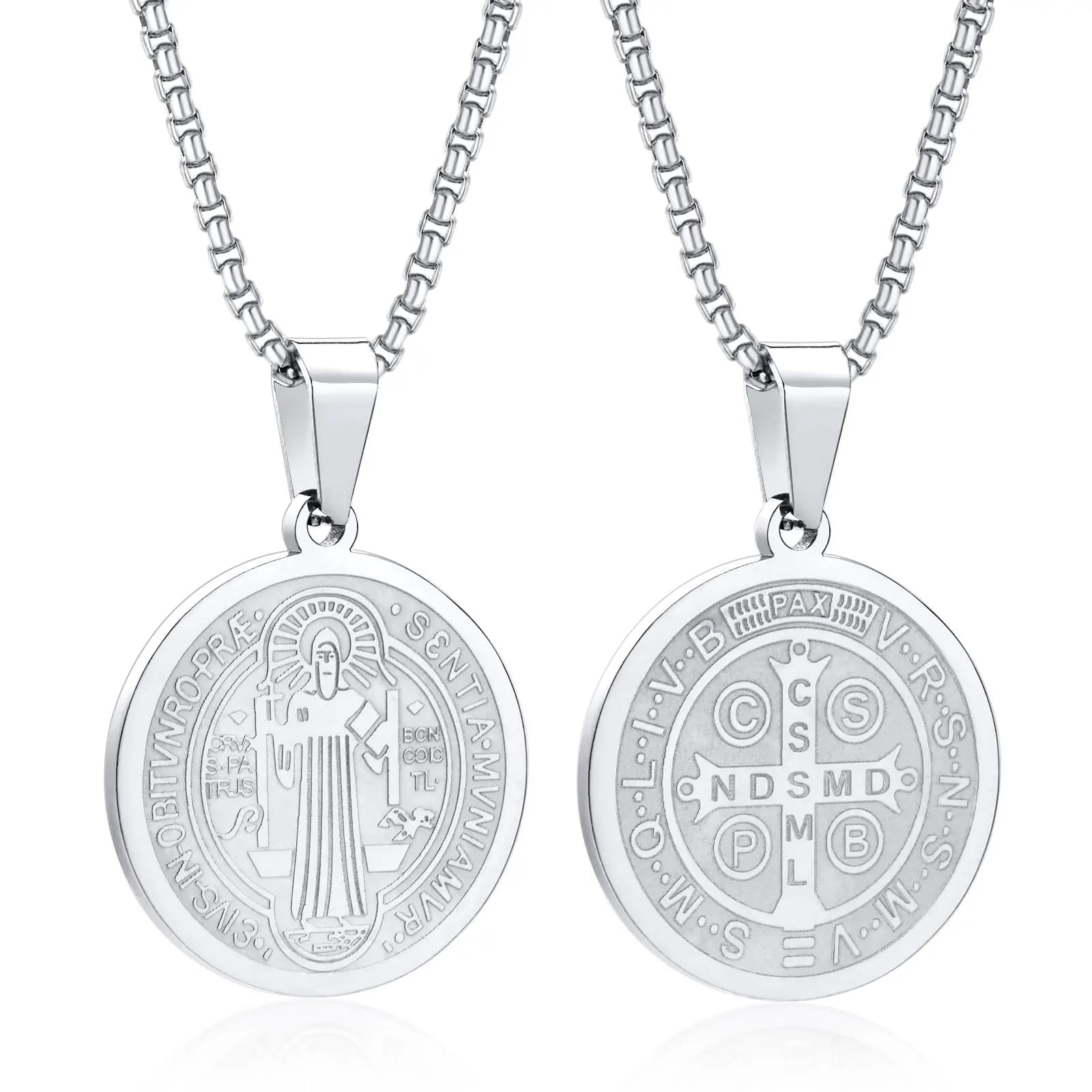 Collier Saint benoît pour hommes, pendentif médaille de bijoux religieux Saint en acier inoxydable, 