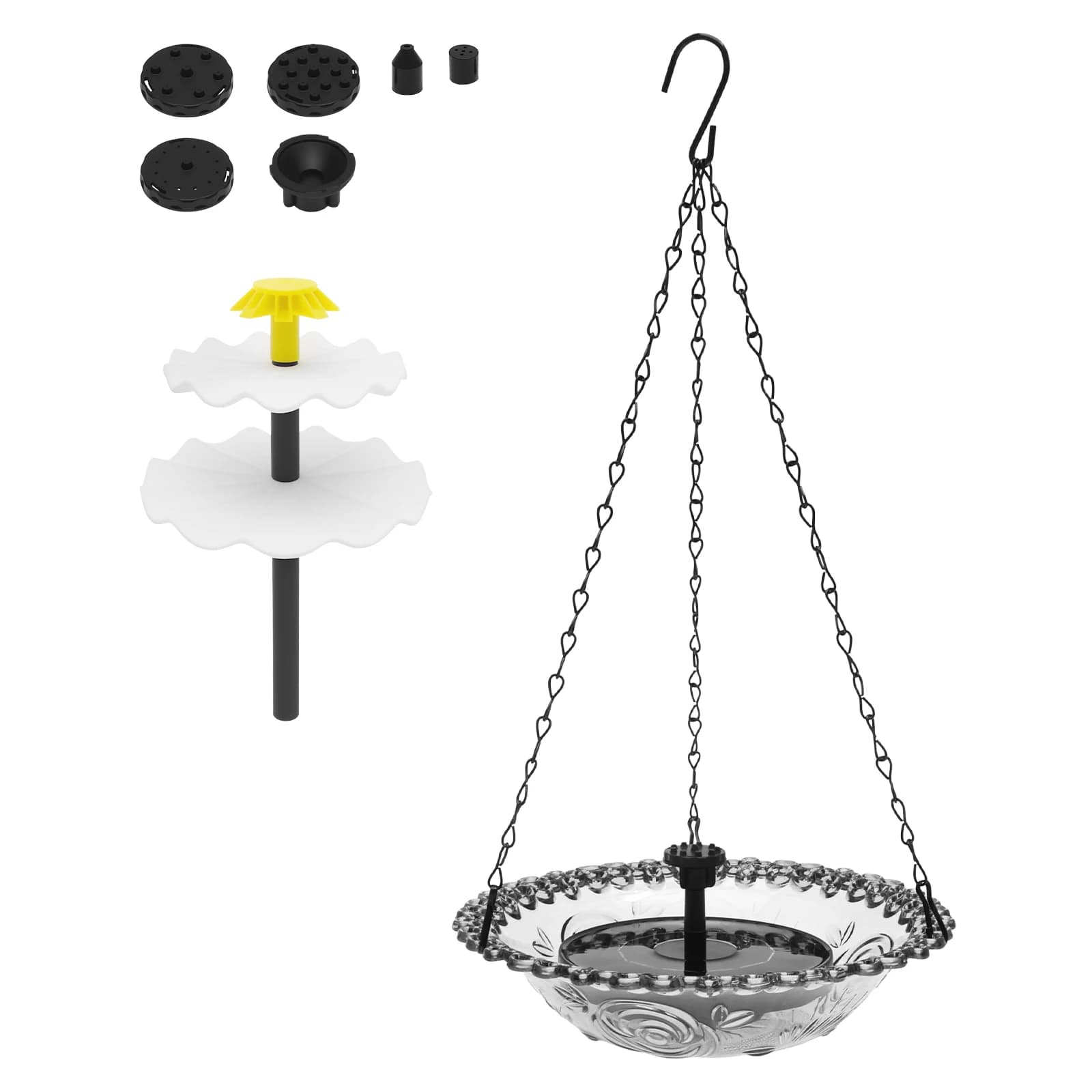 Fontaine solaire suspendue pour oiseaux, cascade extérieure pour l'abreuvement et l'alimentation des