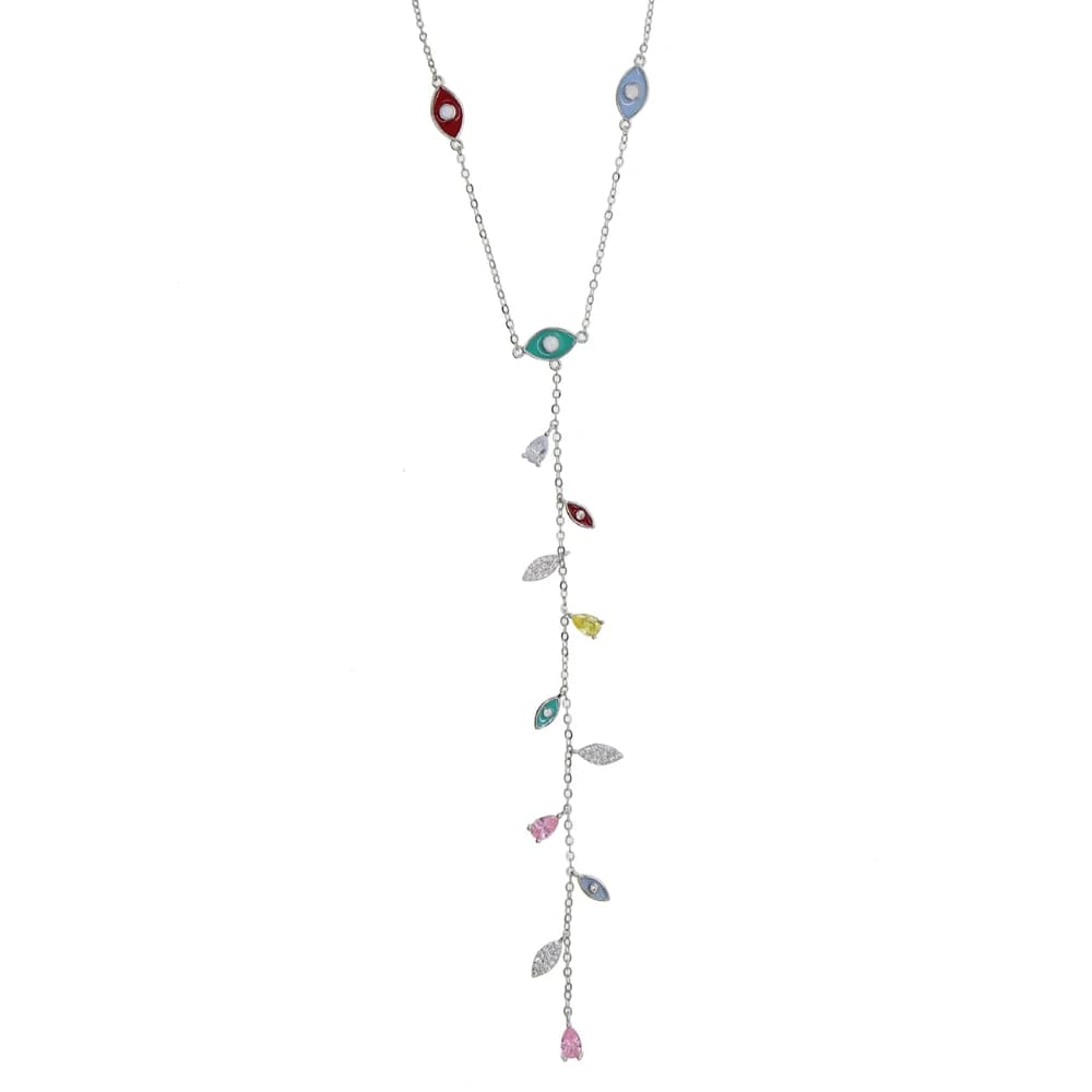 Collier à breloques en Y Lariat CZ Evil Eye pour femmes, bijoux turcs mignons colorés, or rose, docu