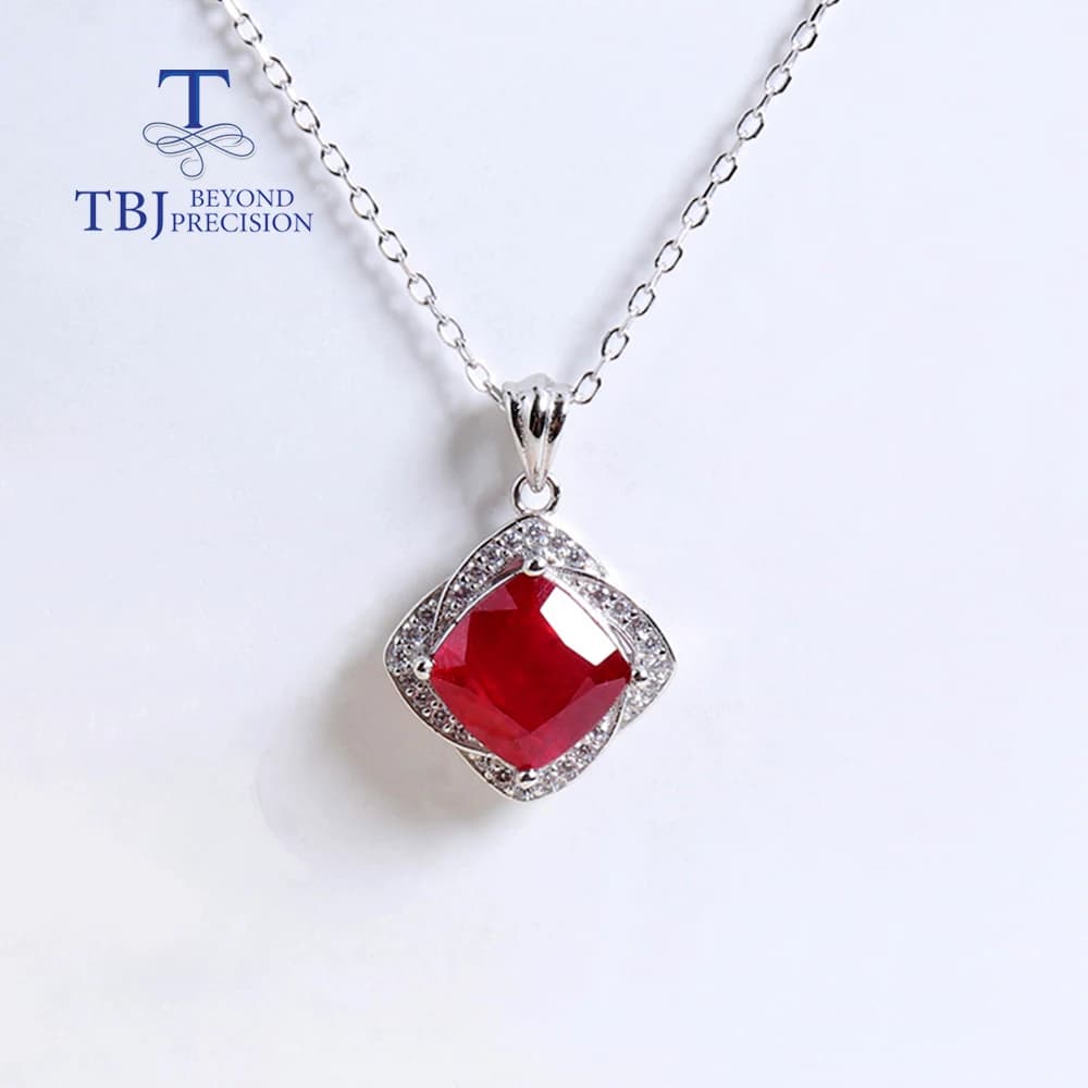 Collier avec pendentif en rubis naturel, design élégant, bijoux fins de luxe léger pour femmes, en a