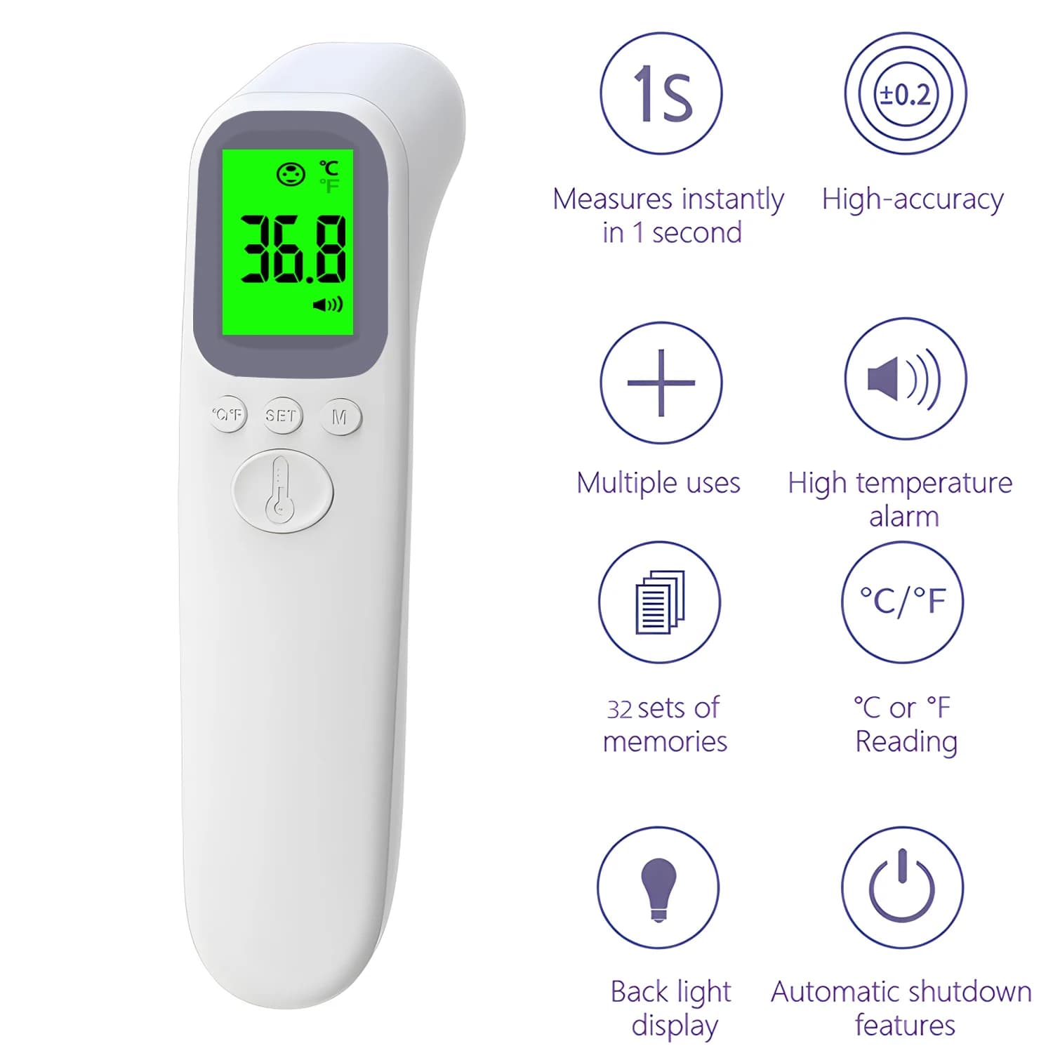 Thermomètre numérique infrarouge pour fièvre, médical, domestique, infantile, adulte, front, sans co