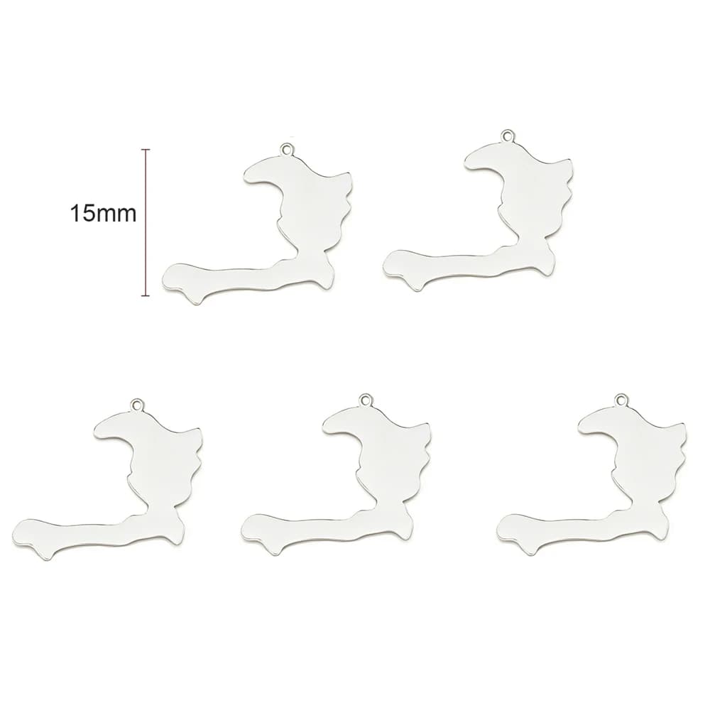 Lot de 5 pendentifs en acier inoxydable en forme de carte de la Martinique pour la fabrication de bi